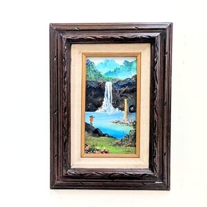 Original Waterfall Painting Framed Signed Vintage